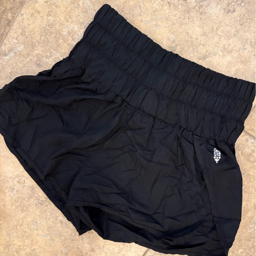 Free People Black Athletic Shorts with Smocked Waistband